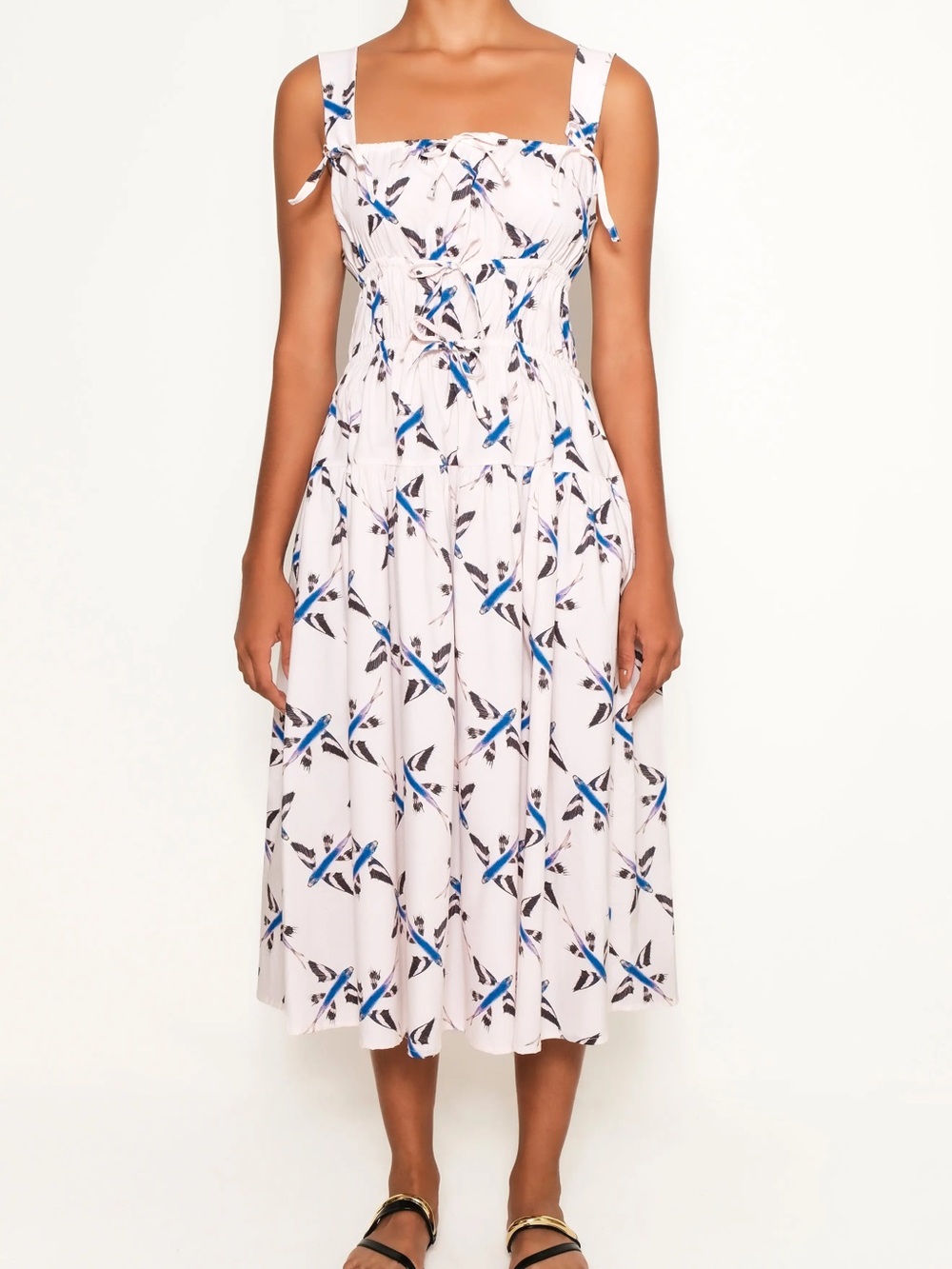 The lulo project bahia gathered midi dress (flying fish)